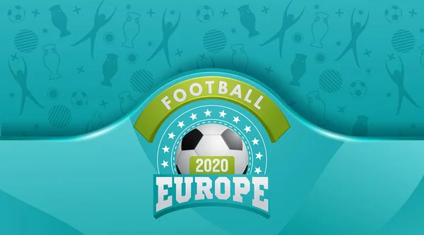 Ilustración vectorial. Copa europea de fútbol 2020. diseño gráfico de pelota sobre fondo turquesa. Ilustración vectorial — Vector de stock