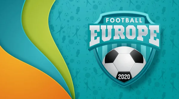 ฟุตบอลแชมป์ยุโรป ฟุตบอลแบนเนอร์ฟุตบอลพื้นหลังสีเทอร์ควอยส์ปี 2020 รูปแบบเวกเตอร์ — ภาพเวกเตอร์สต็อก