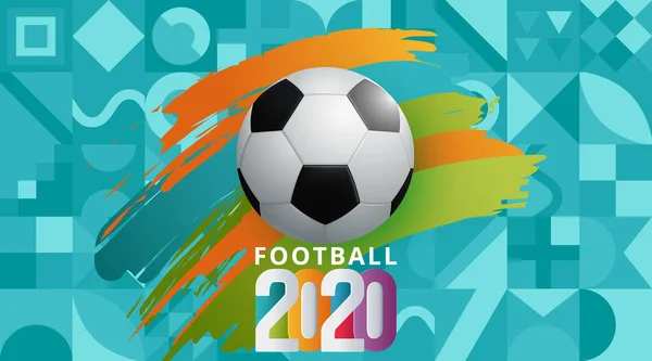 ฟุตบอลแชมป์ยุโรป ฟุตบอลแบนเนอร์ฟุตบอลพื้นหลังสีเทอร์ควอยส์ปี 2020 รูปแบบเวกเตอร์ — ภาพเวกเตอร์สต็อก