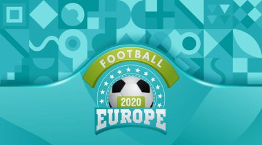 Vektör çizimi. 2020 Avrupa futbol kupası. Turkuaz arka planda top grafik tasarımı. Vektör illüstrasyonu