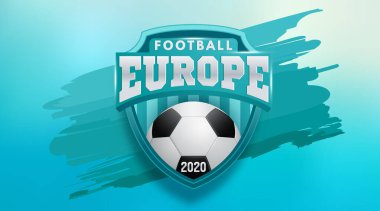 Vektör İllüstrasyonu. 2020 Avrupa Futbol Kupası. Mavi bir arka planda logo gerçekçi futbol topu. Vektör illüstrasyonu