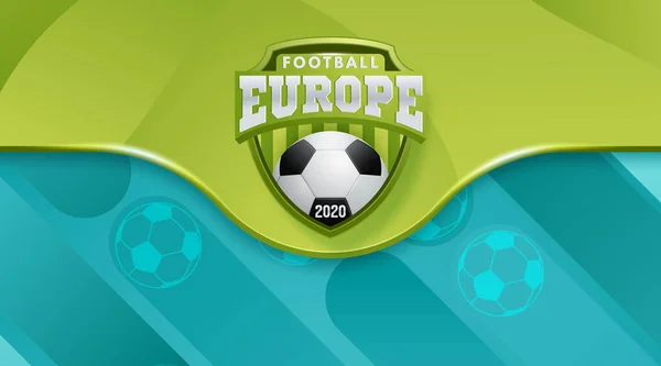 Ilustração vetorial. Taça Europeia de Futebol 2020. Bola de futebol realista do logotipo em um fundo azul. Ilustração vetorial —  Vetores de Stock