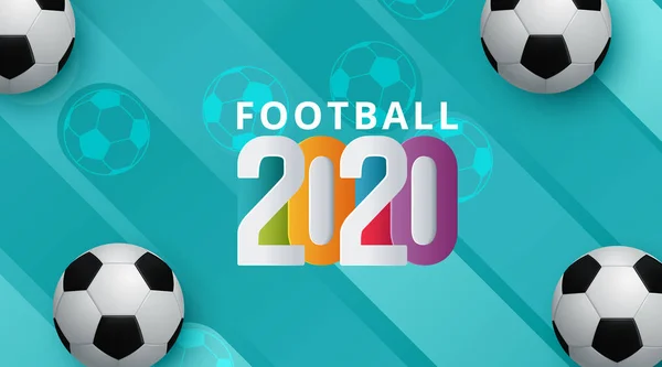 Ilustración vectorial. Copa europea de fútbol 2020. diseño gráfico de pelota sobre fondo turquesa. Ilustración vectorial — Vector de stock