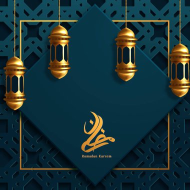 Ramazan Kareem, Arap kaligrafisi olan güzel tebrik kartı. Vektör illüstrasyonu