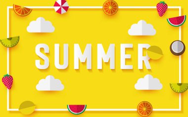 Tropikal meyveli yaz arkaplanı. Vektör illüstrasyonu