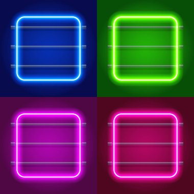 Neon Lights Yuvarlak Çerçeveleri Özel Afişleriniz İçin Ayarlandı. vektör illüstrasyonu