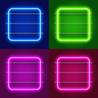 Neon Lights Yuvarlak Çerçeveleri Özel Afişleriniz İçin Ayarlandı. vektör illüstrasyonu