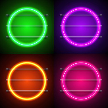 Neon işareti. Parlak ve aydınlık kare bir çerçeve. vektör illüstrasyonu