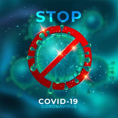 Coronavirüs salgını. Covid-19 hastalığının mikroskop görüntüsü. Coronavirus Vektör illüstrasyonunu durdur