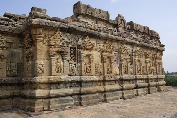 Papanatha Temple Wall Com Esculturas Durante Dia Karnataka Índia — Fotografia de Stock