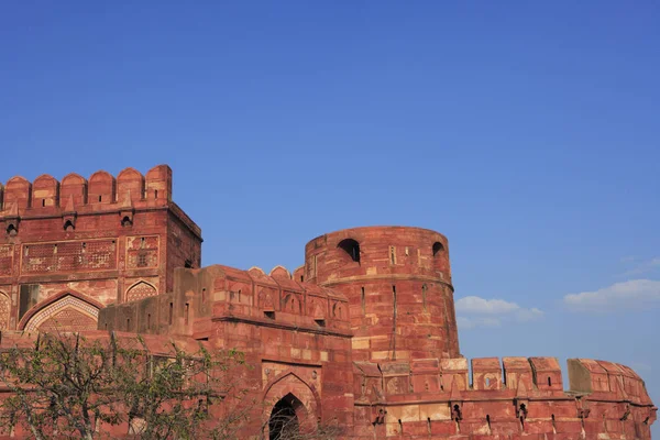 Vista Las Torres Rojas Pared Frontal Del Fuerte Agra Durante —  Fotos de Stock