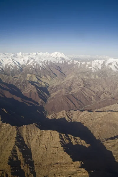 Vue Aérienne Des Montagnes Himalaya Couvertes Neige Sur Vol Delhi — Photo