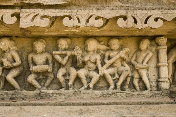 Musikerna Skulptur Lakshamana Templet Khajuraho Indien — Stockfoto