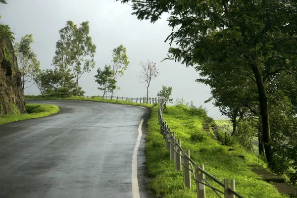 Camino Rural Con Verde Monzón Fresco Por Todas Partes Maharashtra — Foto de Stock