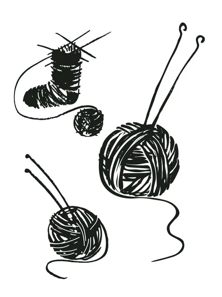 A set of vector drawings yarn ball image and spokes. Sock Knitti — Stock Vector