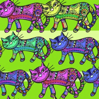 Stilize vektör grafiği, sanatsal, Seamless Modeli görüntü ile dekoratif kedi resim
