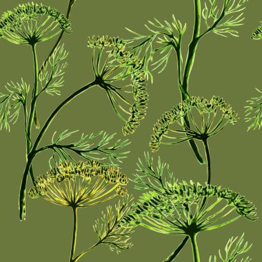 Dekoratif seamless modeli dal yeşil, dere otu, rezene