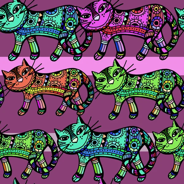 ベクトル グラフィック 様式のシームレスなパターンの画像と装飾的な猫画像 — ストックベクタ