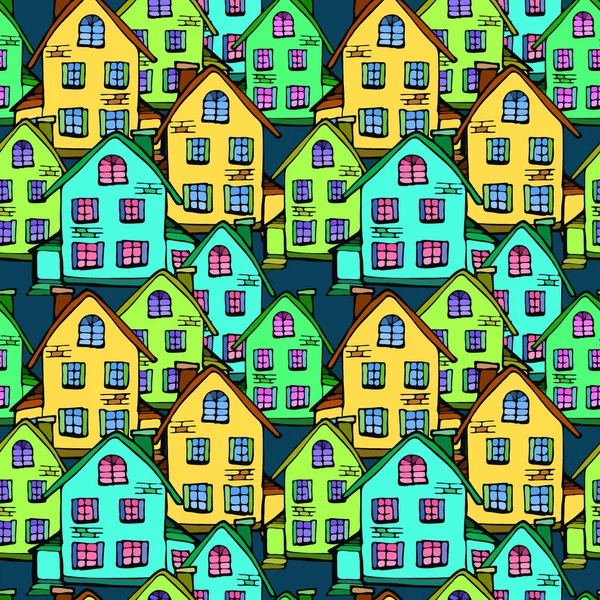 Seamless pattern town house — Stock Vector