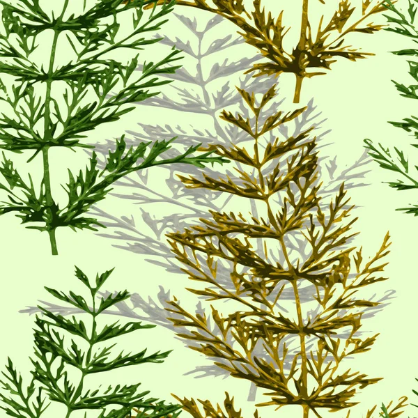 Dekorativa sömlösa mönster kvistar grönska, Dill, fänkål — Stock vektor