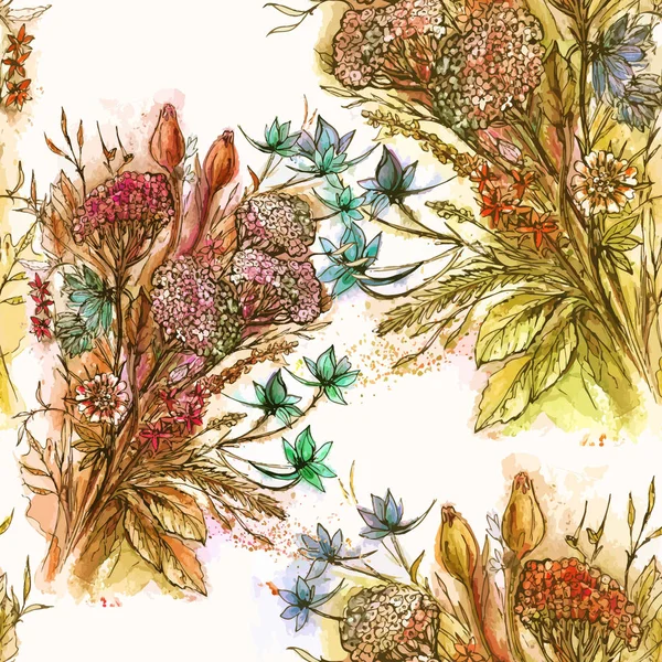 원활한 수채화 꽃다발 꽃 패턴 — 스톡 벡터