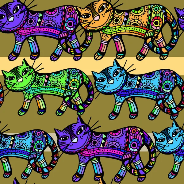 Бесшовный узор с декоративным изображением кошки Стоковая Иллюстрация