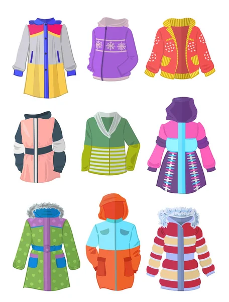 Chaquetas para niñas en diseño plano — Archivo Imágenes Vectoriales