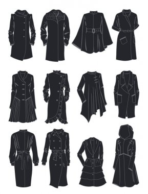 Silhouettes of spring women's coats  clipart