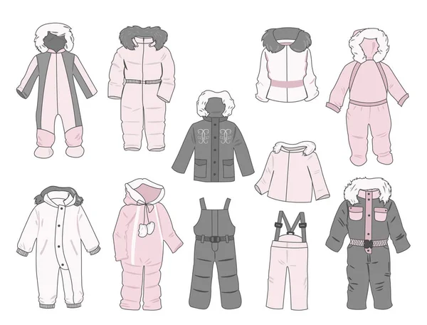 Conjunto de trajes de nieve para niñas — Archivo Imágenes Vectoriales