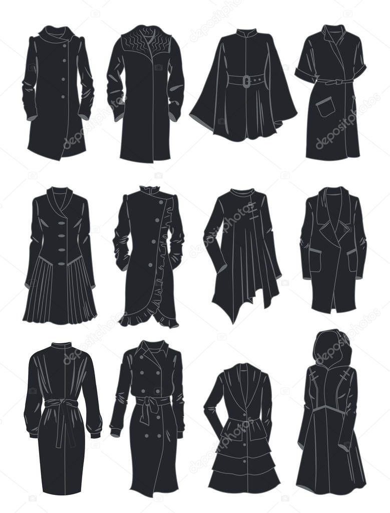 Silhouettes of spring women's coats 