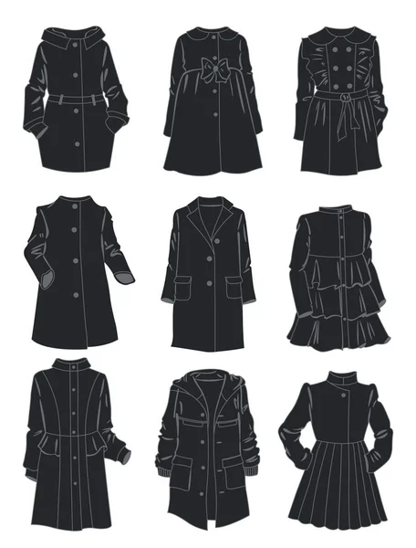 Silhouettes de manteaux pour petites filles — Image vectorielle