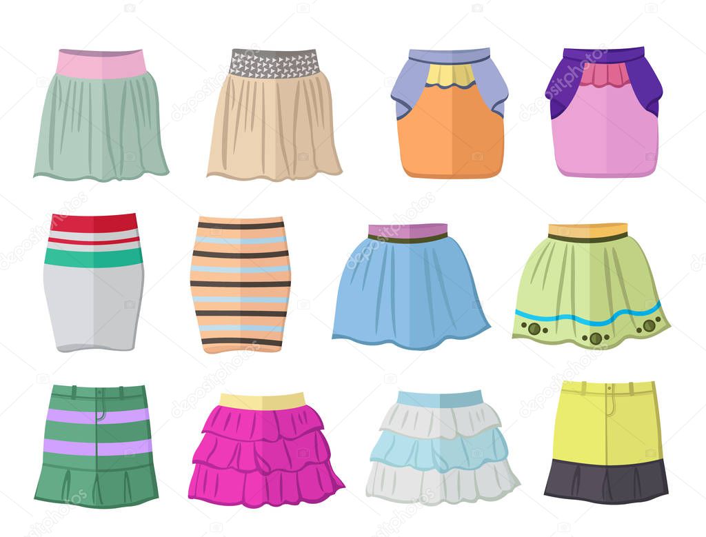 Short summer skirts in flat design 