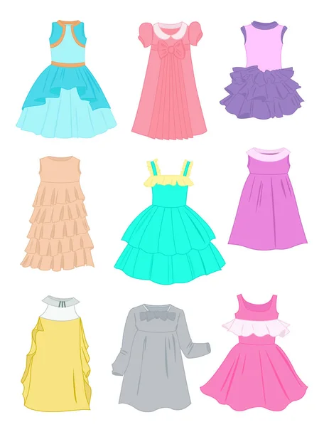 Vestidos festivos para niñas — Vector de stock