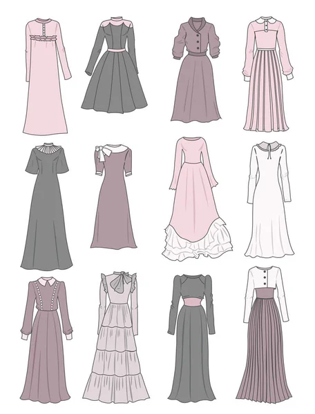 Modest long dresses — Stock Vector