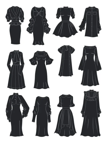 Silhouettes de robes aux manches et volants luxuriants — Image vectorielle