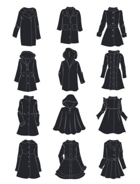 Silhouettes of coats for little girls clipart