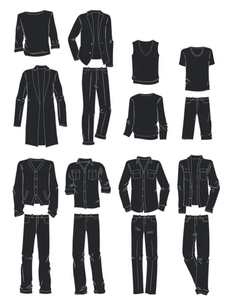 Silhouettes Vêtements Automne Pour Hommes Dans Style Décontracté Isolé Sur — Image vectorielle