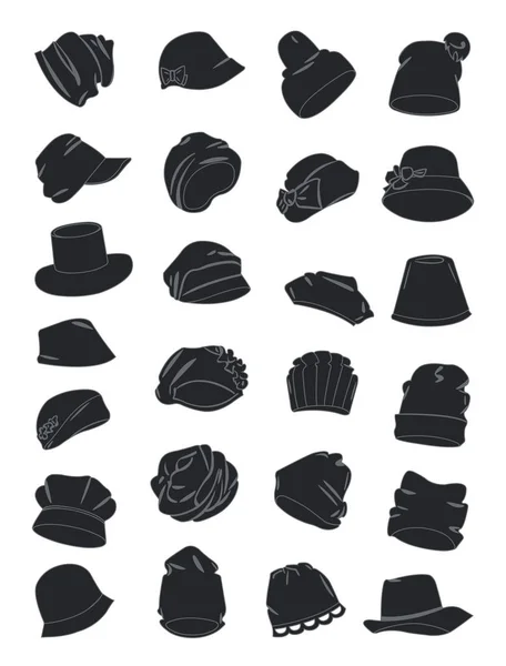现代女性帽子的剪影 在休闲 体育和古典样式隔绝在白色背景 — 图库矢量图片