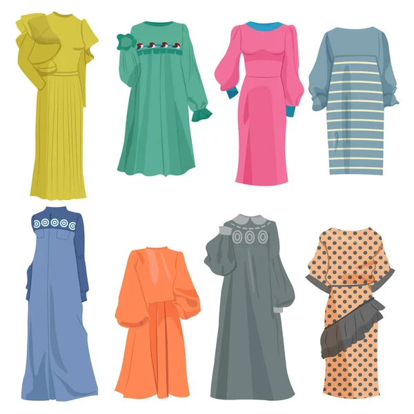 Ensemble Belles Robes Chaudes Style Élégant Différents Modèles Isolé Sur — Image vectorielle