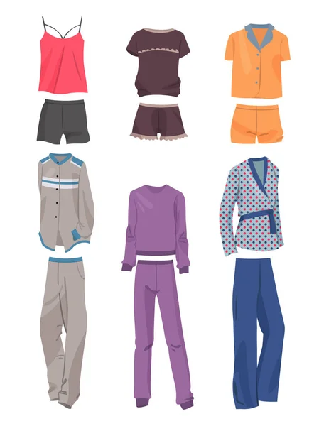 Conjunto Hermosos Pijamas Para Mujer Diferentes Modelos Cálidos Ligeros Aislados — Archivo Imágenes Vectoriales