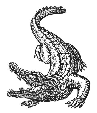 Crocodile. Hand drawn ethnic patterns. Alligator, animal sketch. Vector illustration clipart