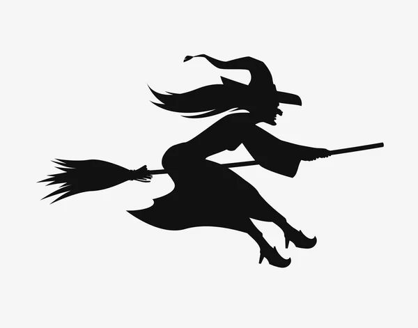 Hexe auf dem Besen. schwarze Silhouette. Halloween-Vektorsymbol — Stockvektor