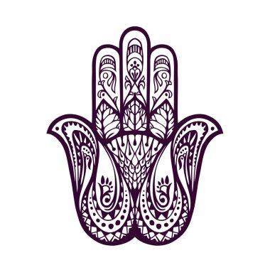 Çizilmiş Hamza el veya Fatima'nın. Vektör çizim etnik ve çiçek süslemeli