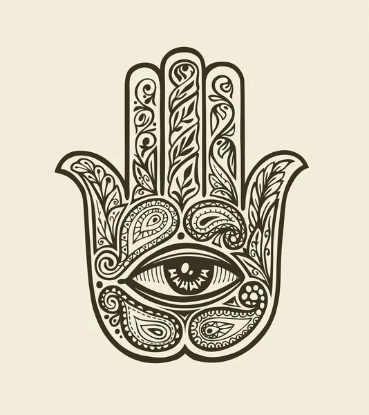 Ornate Hamsa Mão de Fátima. Amuleto étnico desenhado em estilo decorativo. Ilustração vetorial — Vetor de Stock