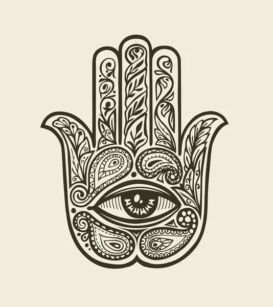 Utsmyckade Hamsa Hand Fatima. Dras etniska amulett i dekorativ stil. Vektorillustration — Stock vektor