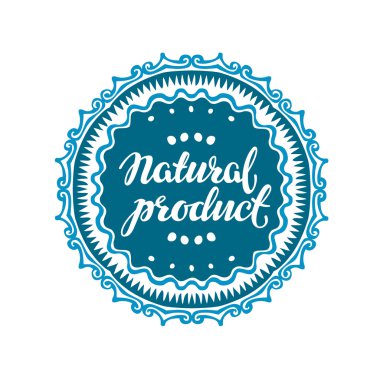 Doğal ürün içinde yazılı metinle damga. Yazı vektör çizim