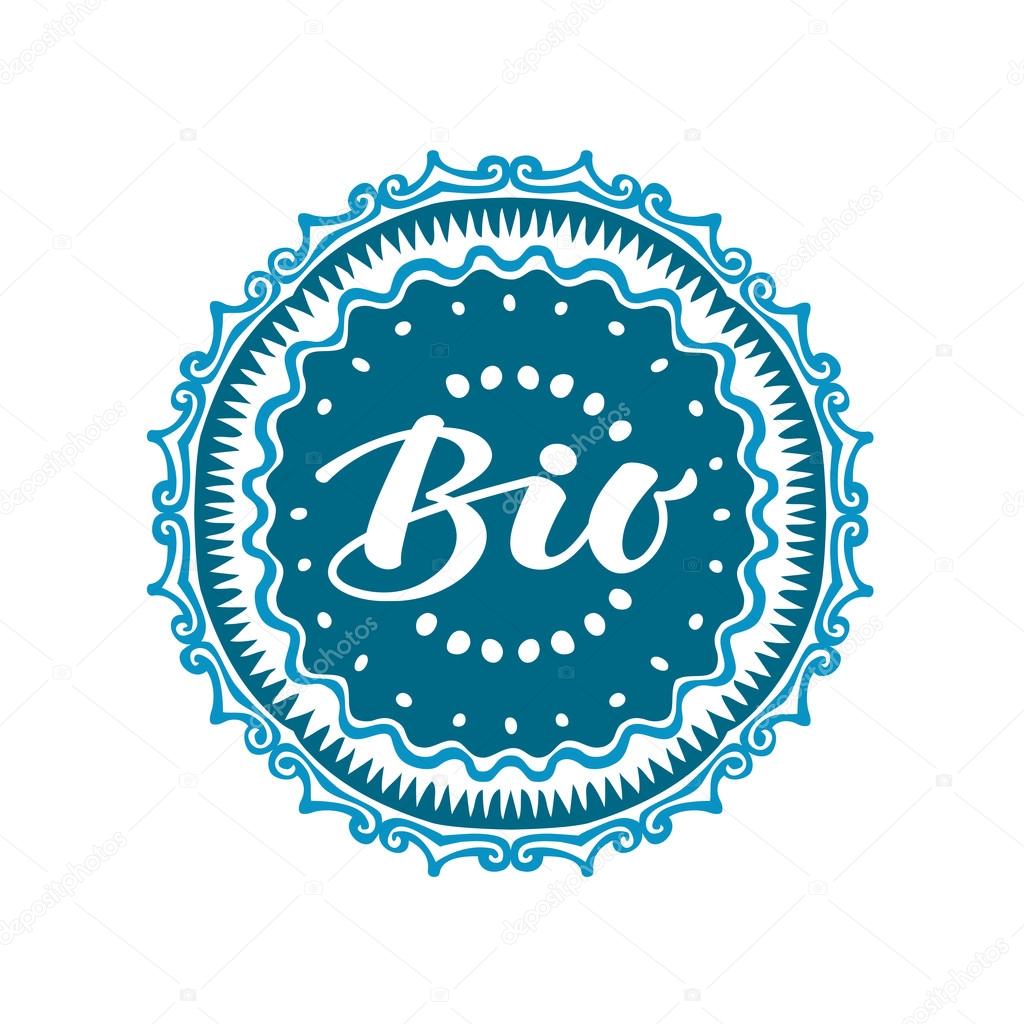 Stamp with text Bio written inside. Lettering vector illustration isolated on white background