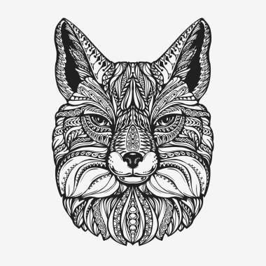 Fox. Hayvan etnik desenleri ile dekore edilmiştir. Vektör çizim