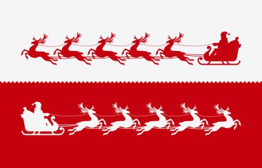 Noel Baba'ya kızak Ren geyiği tarafından çekti. Christmas illüstrasyon vektör