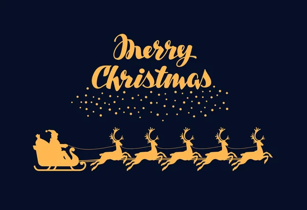 メリー クリスマスのグリーティング カード。サンタ クロースがトナカイの引くそりに乗る — ストックベクタ